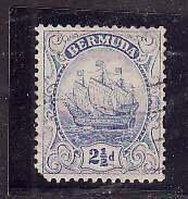 Bermuda-Sc#44- id6- used 2&1/2d Caravel-Ships-1912-LL pulled perf-