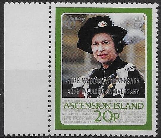 ASCENSION SG449a 1987 RUBY WEDDING 20p OVPT DOUBLE VAR MNH