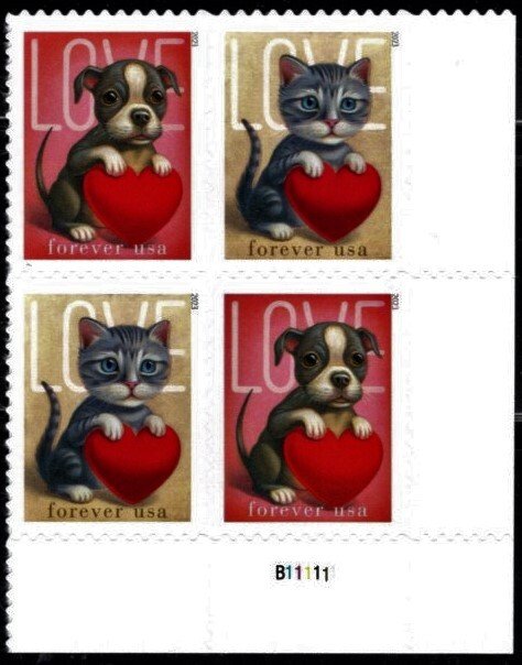 #5745 - 5746 2023 Love - Kitty & Puppy Plate Block/4 - MNH
