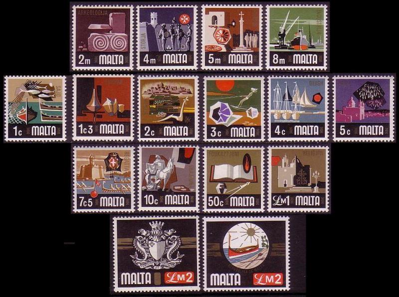 Malta Definitives 16v SG#486-500b MI#457-471+524