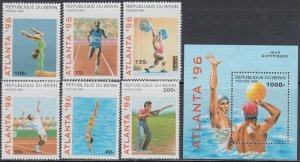 BENIN Sc# 829-35 CPL MNH SET of 6 DIFF 1996 SUMMER OLYMPICS & ONE SOUVENIR SHEET