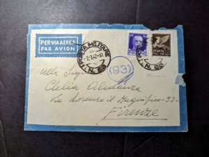 1942 Italian Army in Albania Airmail Cover Military Post N68 to Florence Italy