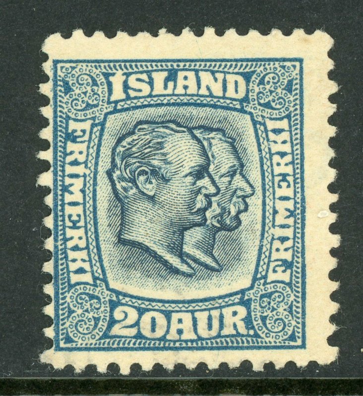 Iceland 1907 Two Kings 20a Blue Perf 13 Scott 79 Mint C896