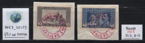 WC1_30139. BOSNIA HERZEGOVINA. Pair of 1917 stamps. Sc. B13,B15. Used on paper