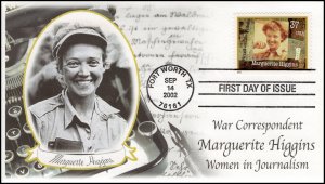 AO-3668-3, 2002, Women in Journalism, Marguerite Higgins,  FDC, Add-on Cachet, S