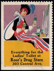 1915 US Poster Stamp Everything For The Ladies Toilet At Rose’s Drug Store
