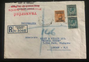 1936 CasaBlanca Morocco British Agencies Registered Cover To London England