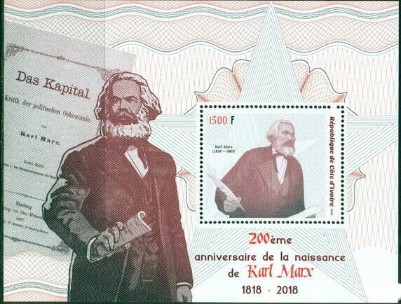 2018 souvenir sheet 200th Birth Anniversary Karl Marx #1 Russia 