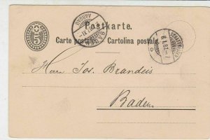 Switzerland 1887 Schafenhausen Cancel Stamp Postcard to Baden Ref 30558 