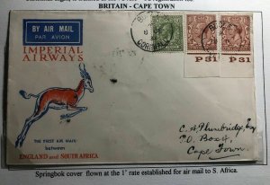 1931 Bucle England Airmail First Flight Cover FFC To Capetown South Africa Xmas