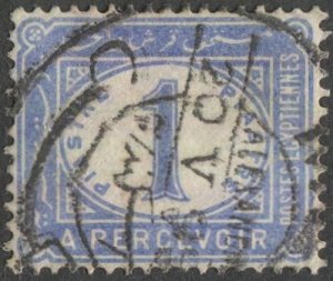 EGYPT 1889 Sc J17 Used VF, 1pi Postage Due, Alexandria cancel