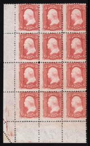 USA — SCOTT 88 — 3¢ WASHINGTON — E GRILL — MNH BLOCK/12 — SEE DESC — SCV $18,000