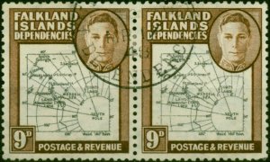 Falkland Island Dep 1946 9d Black & Brown SGG7a 'Gap in 80th Parallel' V.F.U ...