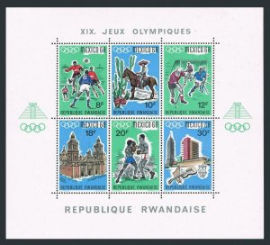 Rwanda 250-254,254 sheet, MNH. Michel 261-264,Bl.13A. Olympics Mexico-1968. Art.