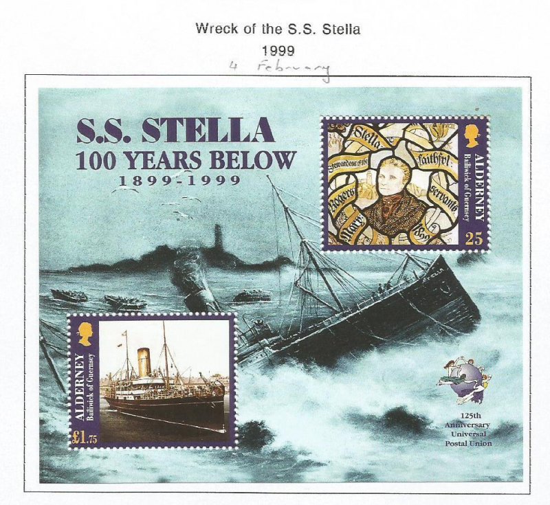 ALDERNEY - 1999 - Wreck of S.S. Stella - Perf Souv Sheet - Mint Lightly Hinged