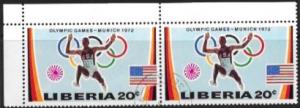 Liberia #594 useed pair on top corner.  Olympics - Munich 1972