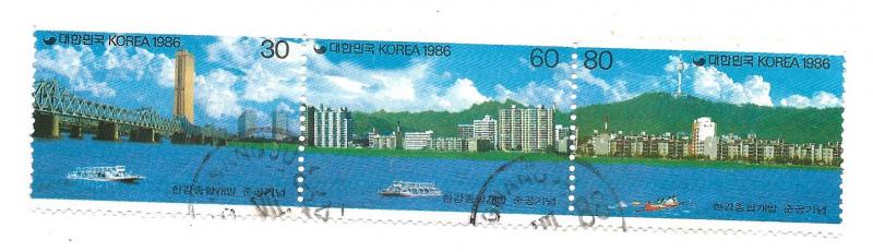 Korea 1986 - Strip of 3 - Scott #1470 *