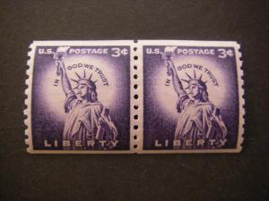 Scott 1057d, 3 cent Liberty, Pair, tagged, MNH Liberty Coil Beauty