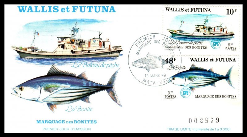 Wallis and Futuna Islands 223-228 Fish Set of Three U/A FDC