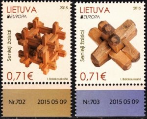 LITHUANIA 2015 EUROPA: Old Toys. Requisites Margin, MNH