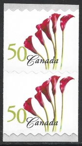 2004 Canada Red Calla Lily Flowers 50c Coil PAIR #2072a VF-NH CV $2.00-