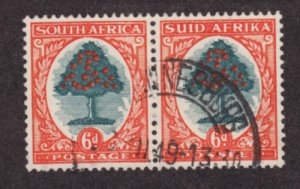 South Africa Sc 25 used 1926 6p orange tree, bilingual pair, VF