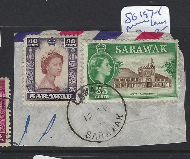 SARAWAK (P1309B)  QEII 25C+30C  SG 197-8 PIECE LAWAS   VFU