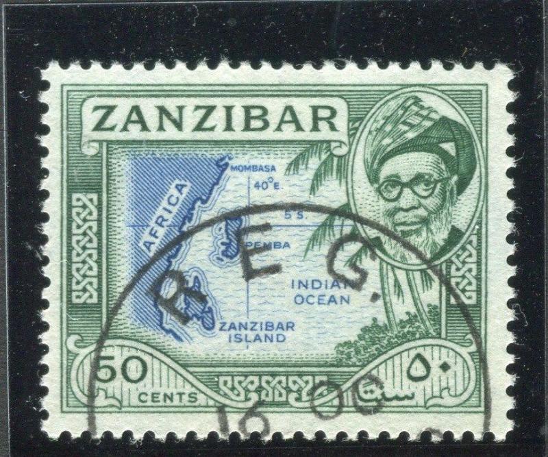 ZANZIBAR;  1957 early Sultan Harub issue fine used 50c. value