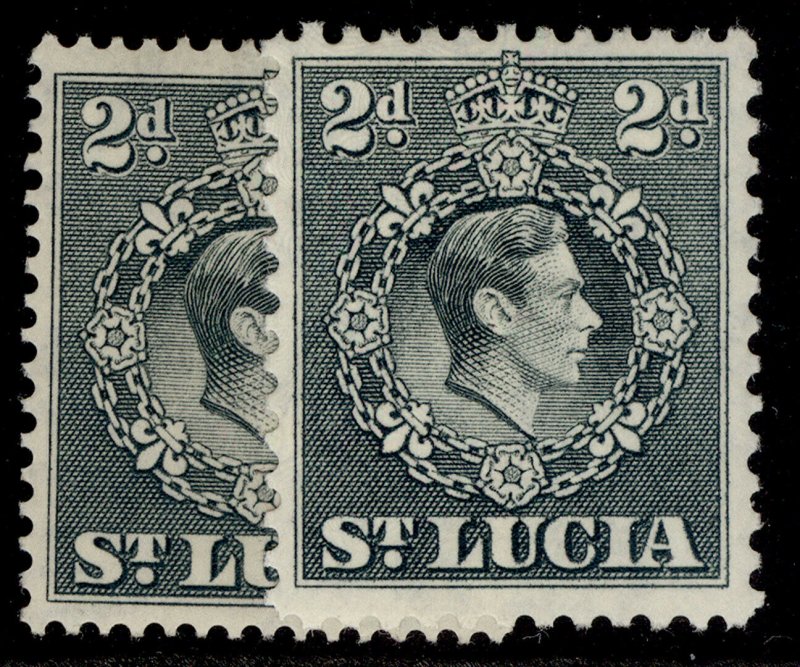 ST. LUCIA GVI SG131 + 131a, 2d PERF VARIEITES, M MINT.