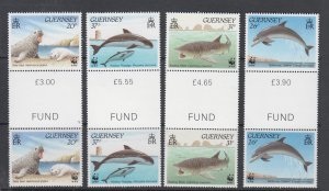 Guernsey - 1990 Marine Life,   Set of 4, Gutter Pairs NHM