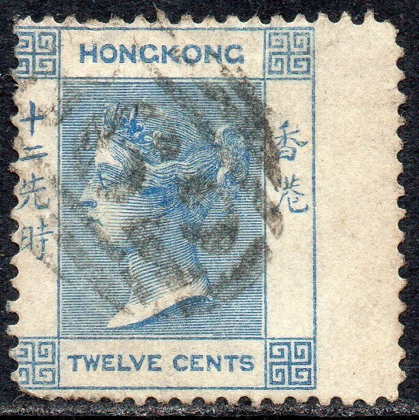 Hong Kong 1863 Sg 12 12c pale greenish blue B62 Duplex Cancellation Good Used