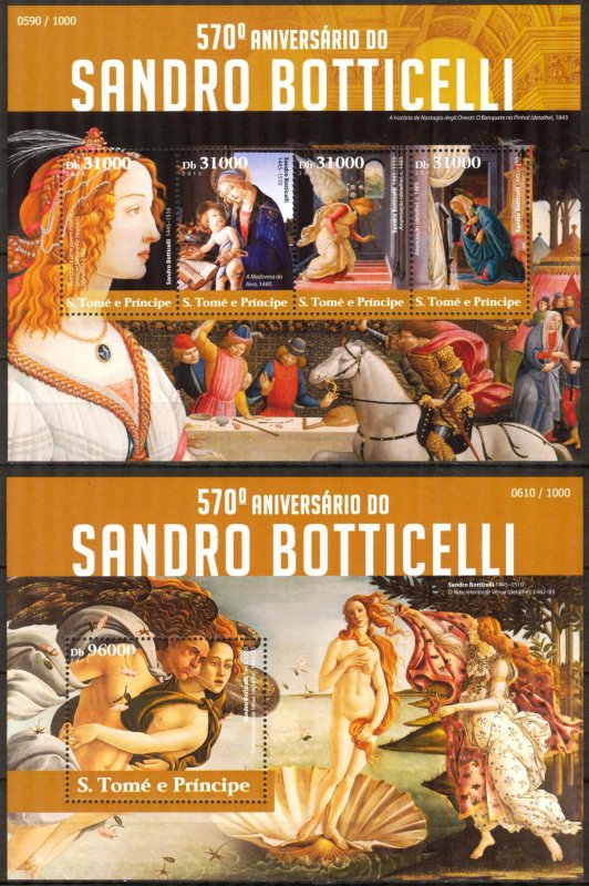 Sao Tome and Principe 2015 Art Paintings Sandro Botticelli sheet + S/S MNH