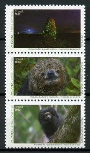 Brazil Wild Animals Stamps 2019 MNH Fauna Monkeys 3v Strip