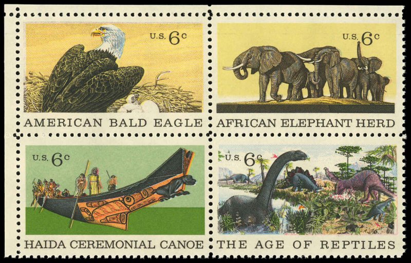 US Sc 1387-90 VF/MNH SE TENANT BLOCK - 1970 Natural History Issue - P.O. Fresh