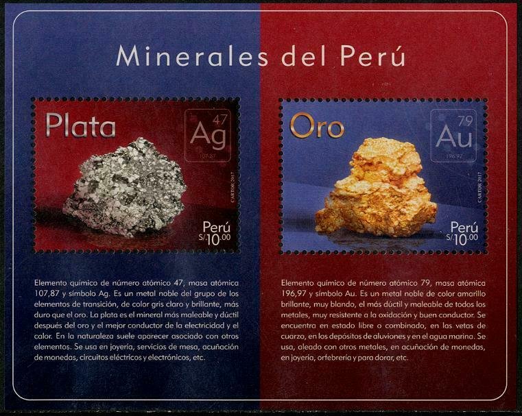 HERRICKSTAMP NEW ISSUES PERU Minerals Souvenir Sheet