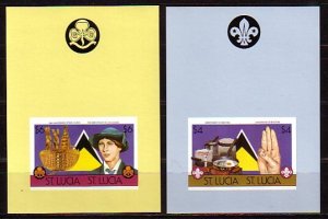St. Lucia, Scott cat. 823-824 A. Scout Anniversary, IMPERF s/sheets.