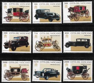 Vatican City Stamp Short Set-#1028-1036/A300 Carriages & Automobiles OG MNH 1997 