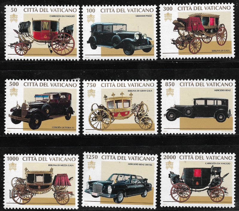 Vatican City Stamp Short Set-#1028-1036/A300 Carriages & Automobiles OG MNH 1997 