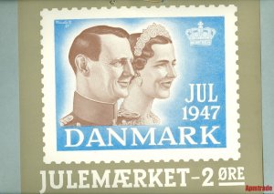 Denmark.1 Post Office,Display,Advertising Sign.King & Queen. Christmas Seal 1947