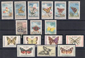 1961-1966 Ceskolovensko - Yvert catalogue no. 1184-92 + 1483/92 - Butterflies -