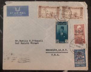 1946 Aleppo Commercial Airmail Cover to Brooklyn NY USA Blue Tax Stamp