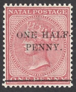 Natal Sc# 72 MH 1885-1886 ½p on 1p Queen Victoria