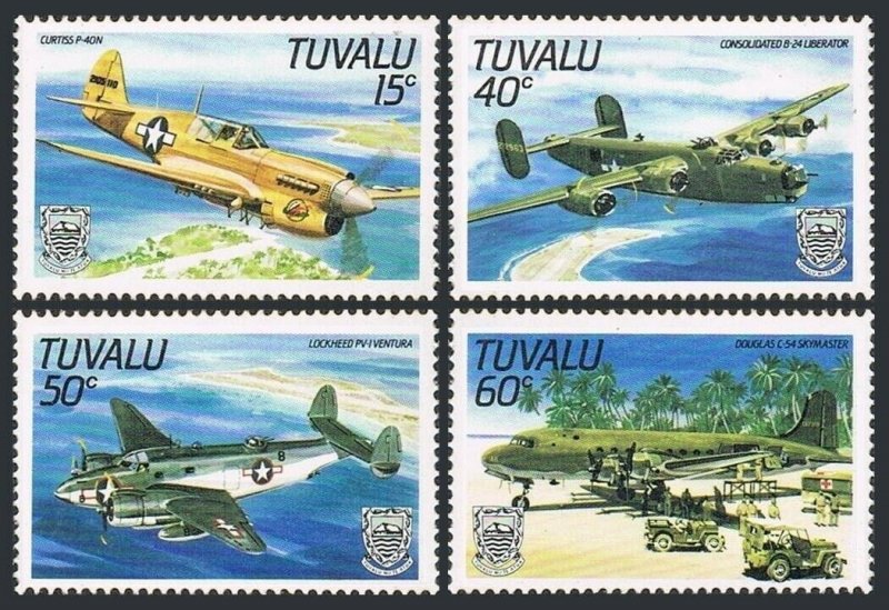 Tuvalu 307-310,MNH.Michel 304-307. World War II Aircraft,1985.Curtiss O-40N,