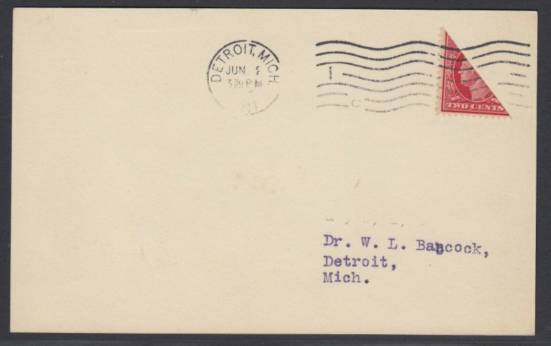 US Sc 375 - Diagonal BISECT on card to Detroit Mich, w/ APS cert