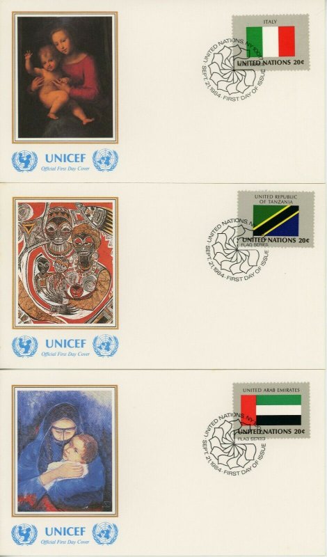 UNITED NATIONS #425-440 Flags FDC First Day Issue UNICEF Cover Collection 1984