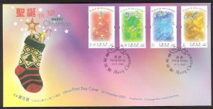 HONG KONG - SC#1019-1021 CHRISTMAS (2002) FDC