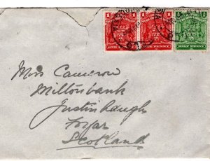 RHODESIA BSACo Arms Franking GWELO Cover 1909 Scotland Forfar {Cameron}MA1262