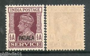 India Convention - PATIALA State KGVI ½A SERVICE SG O73 / Sc O65 MNH