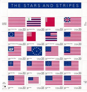 Sc# 3403a-t 2000 U.S 33¢ complete American Flags sheet MNH CV $15.00