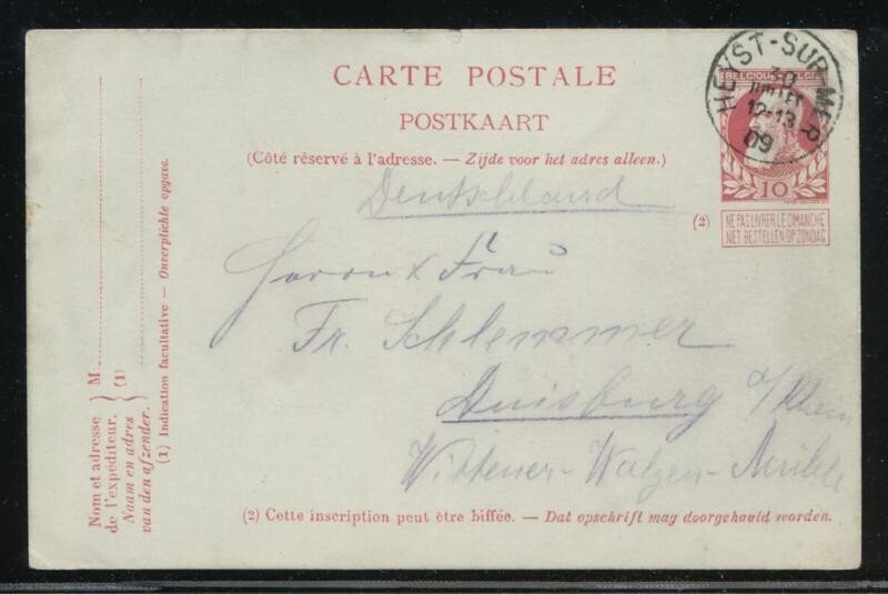 BELGIUM POSTAL HISTORY POSTAL CARD TO GERMANY